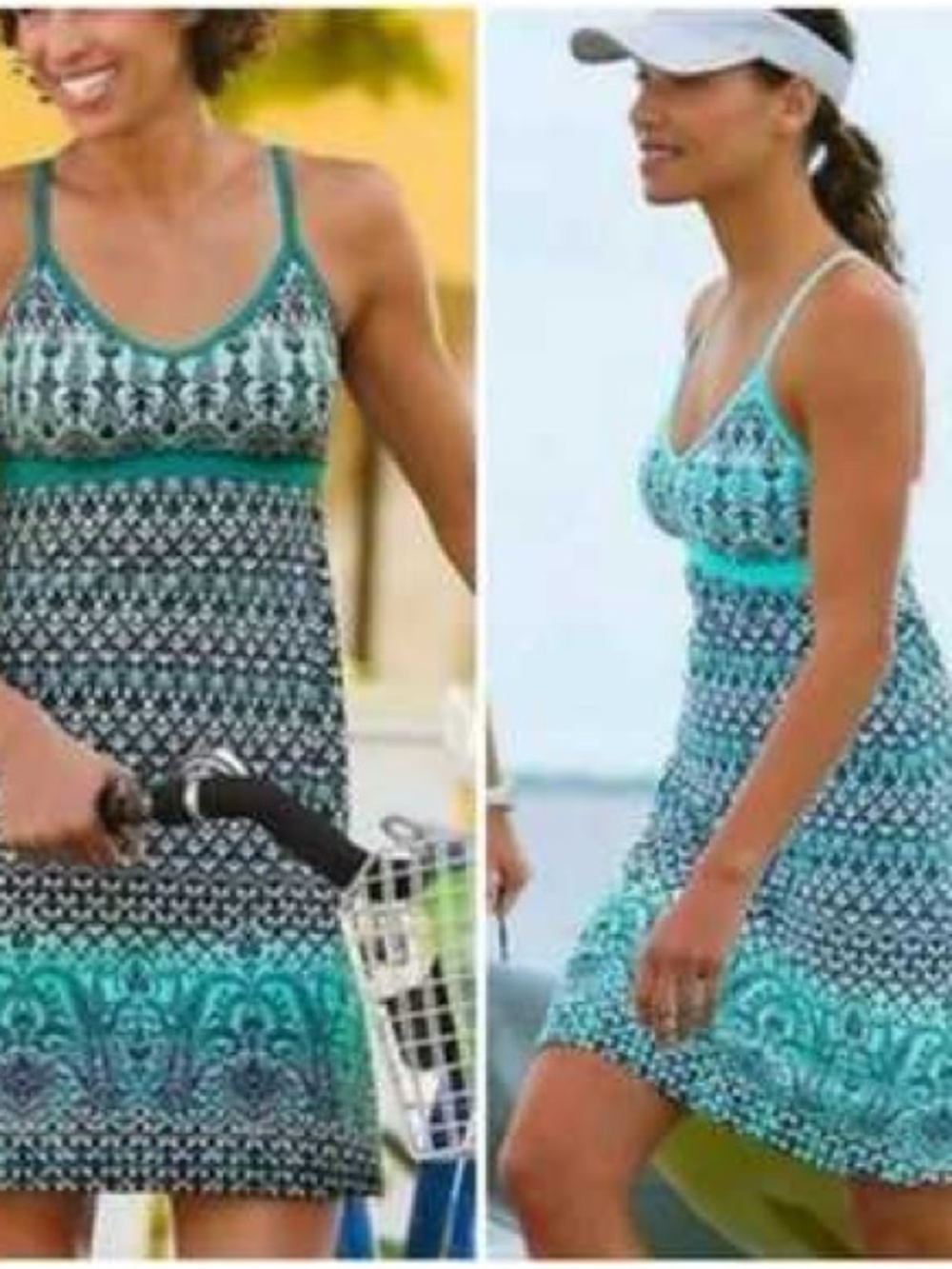 Athleta Teal and Navy Patterned Women’s Swim Coverup Dress